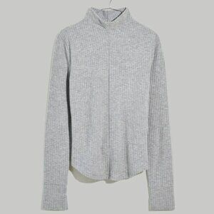 Madewell Light Gray Ribbed Mock Neck Fitted Long Sleeve Top, XL